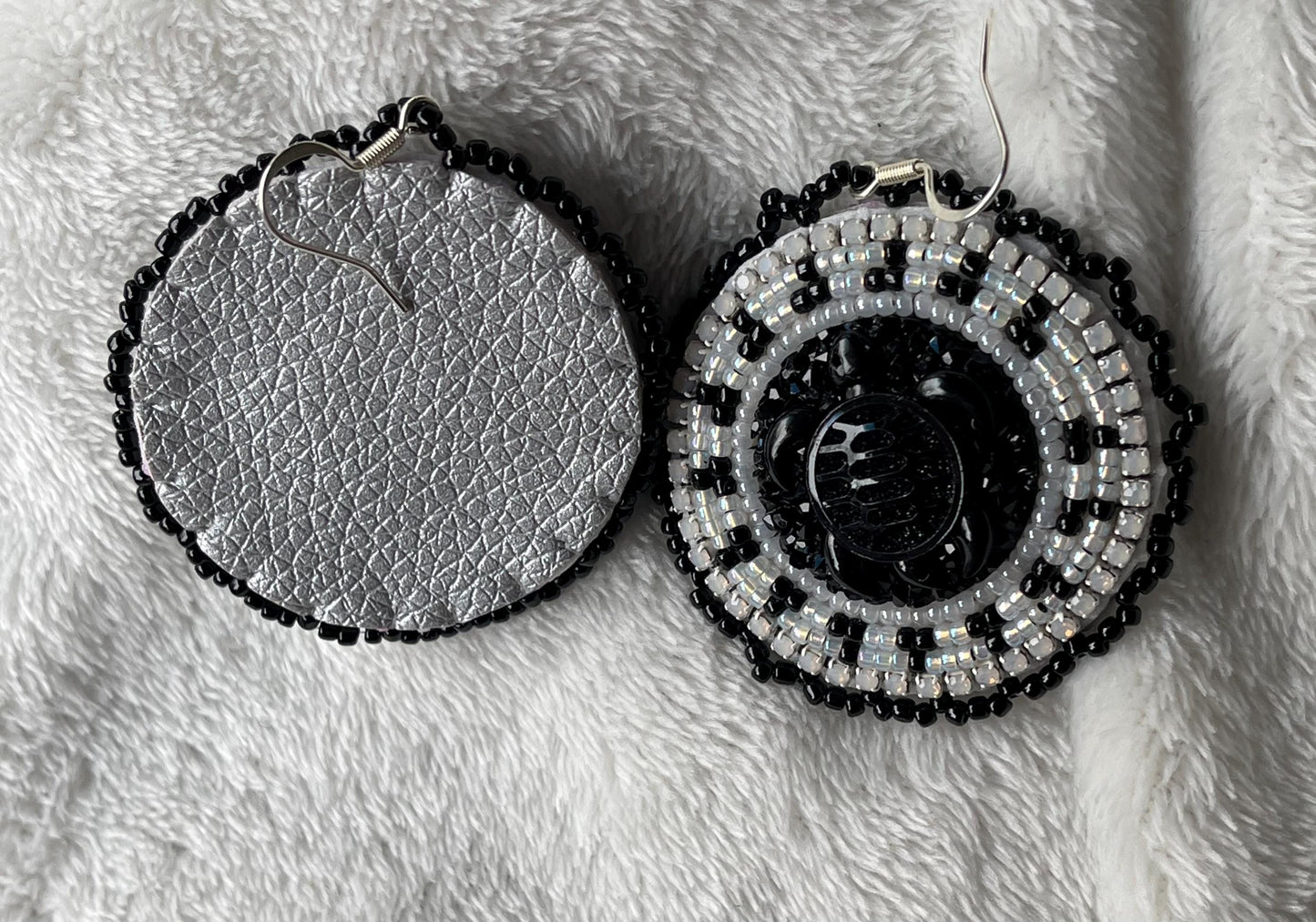 Black & White Beaded Sea Turtle Earrings