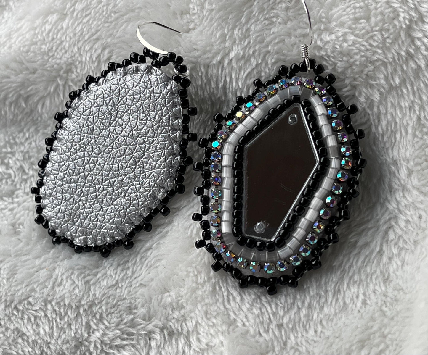 Beaded Coffin Mirror Earrings
