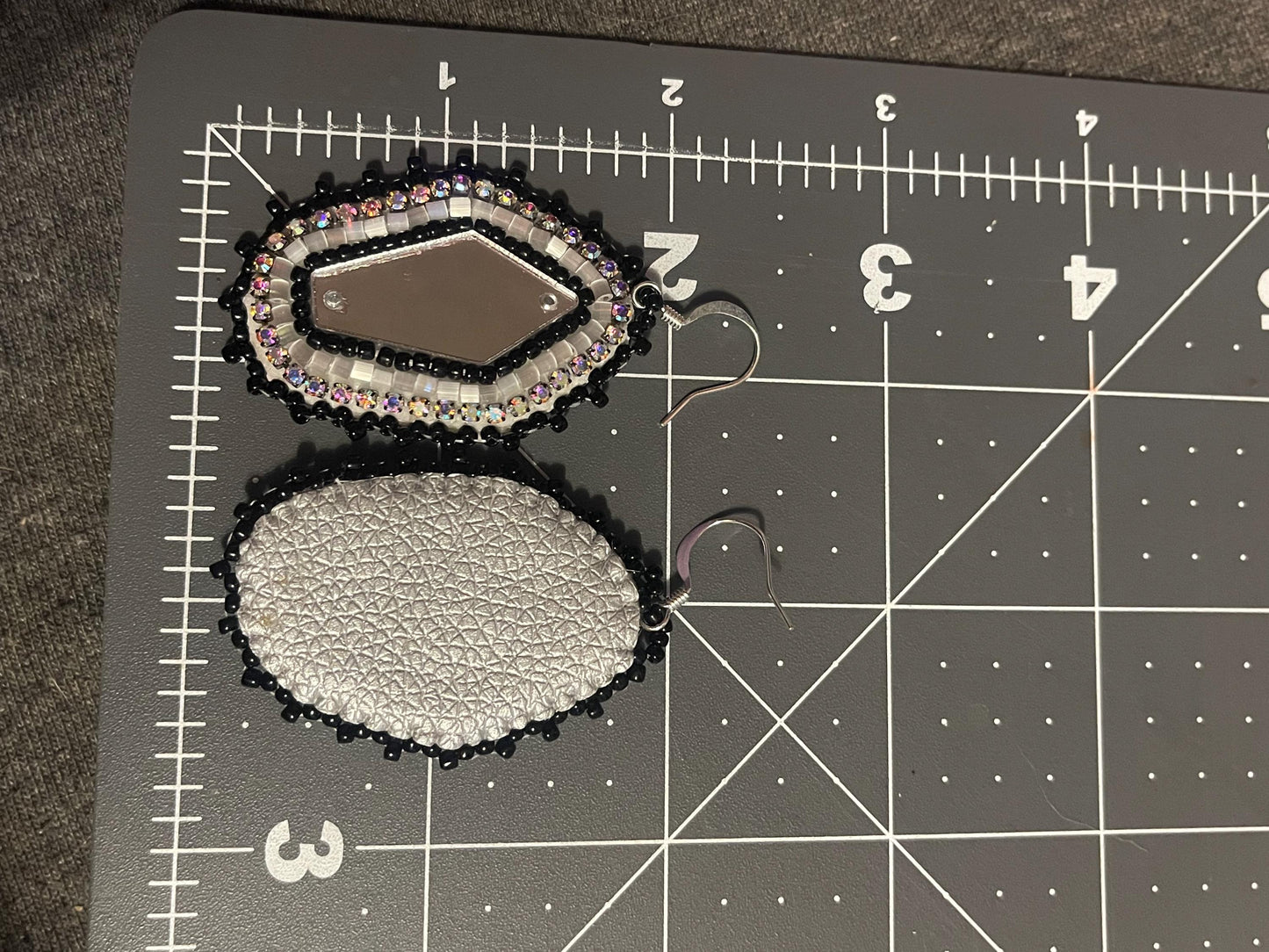 Beaded Coffin Mirror Earrings