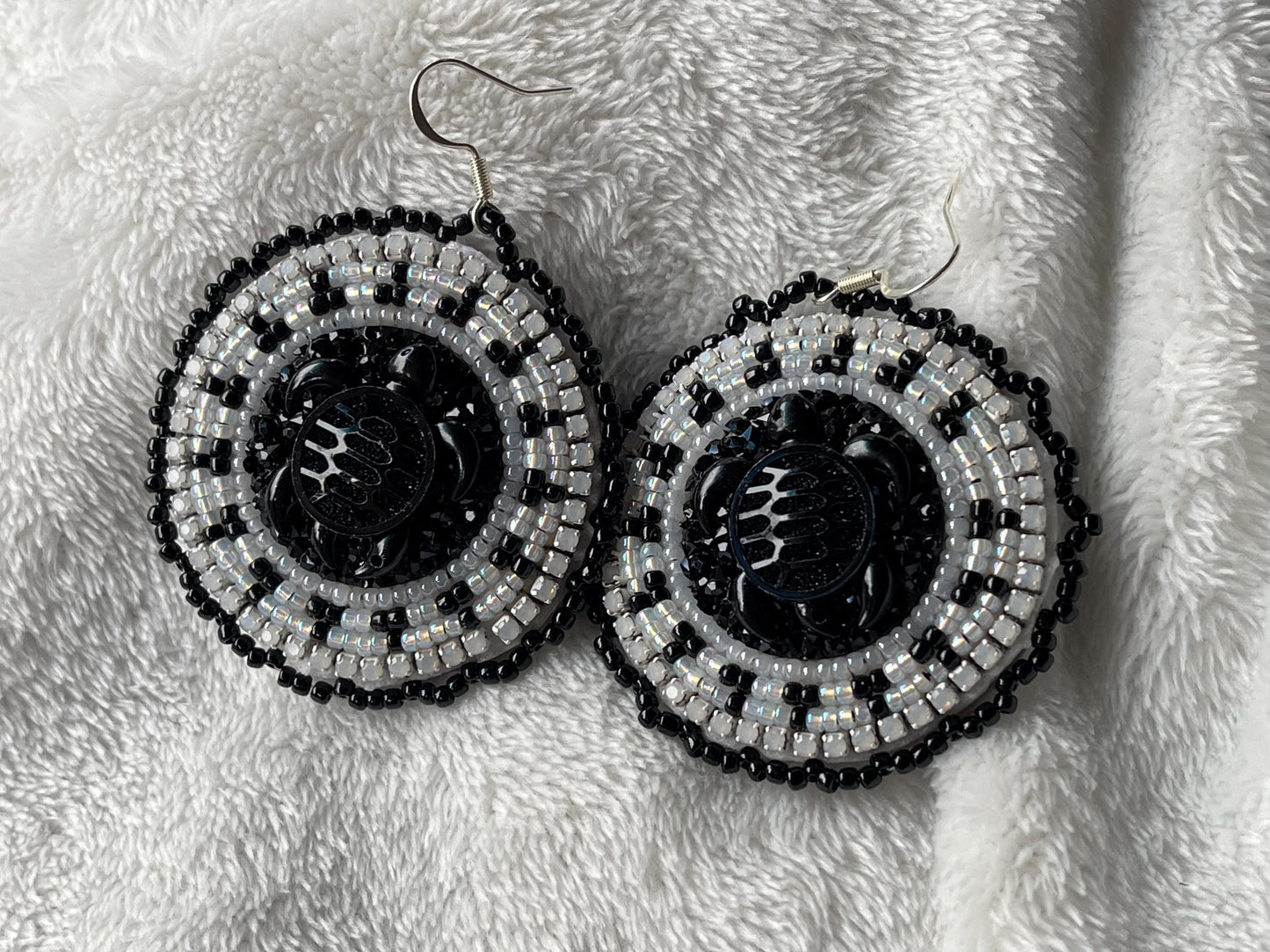 Black & White Beaded Sea Turtle Earrings