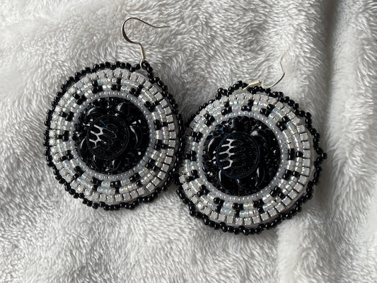 Black & White Beaded Sea Turtle Earrings